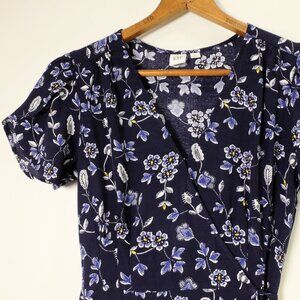 GAP Floral Midi Blue Wrap Dress, size XS graduation, wedding guest summer dress